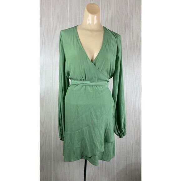 Ramy Brook Wrap Dress Women's Green Surplice Neck Long-Sleeve Mini Size Small - Picture 1 of 5